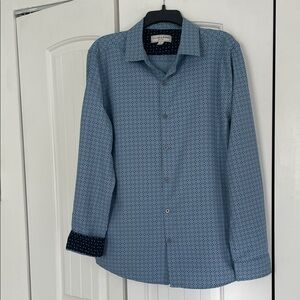 Oliver & Burke Men's Blue Geometric Dress Shirt
